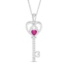 Thumbnail Image 0 of 4.0mm Heart-Shaped Lab-Created Ruby and White Sapphire Heart-Top Key Pendant in Sterling Silver