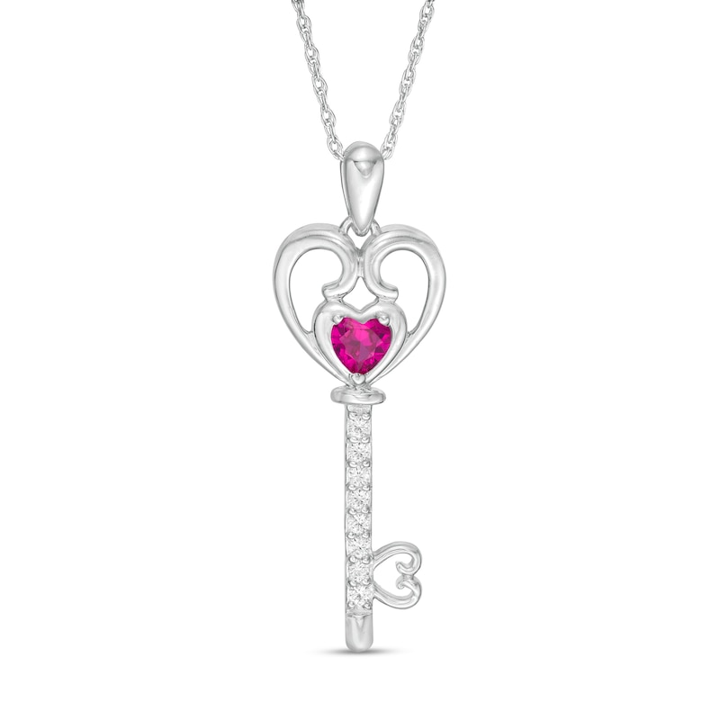 Main Image 1 of 4.0mm Heart-Shaped Lab-Created Ruby and White Sapphire Heart-Top Key Pendant in Sterling Silver