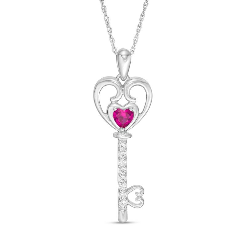 4.0mm Heart-Shaped Lab-Created Ruby and White Sapphire Heart-Top Key Pendant in Sterling Silver