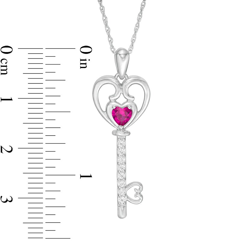 Main Image 3 of 4.0mm Heart-Shaped Lab-Created Ruby and White Sapphire Heart-Top Key Pendant in Sterling Silver