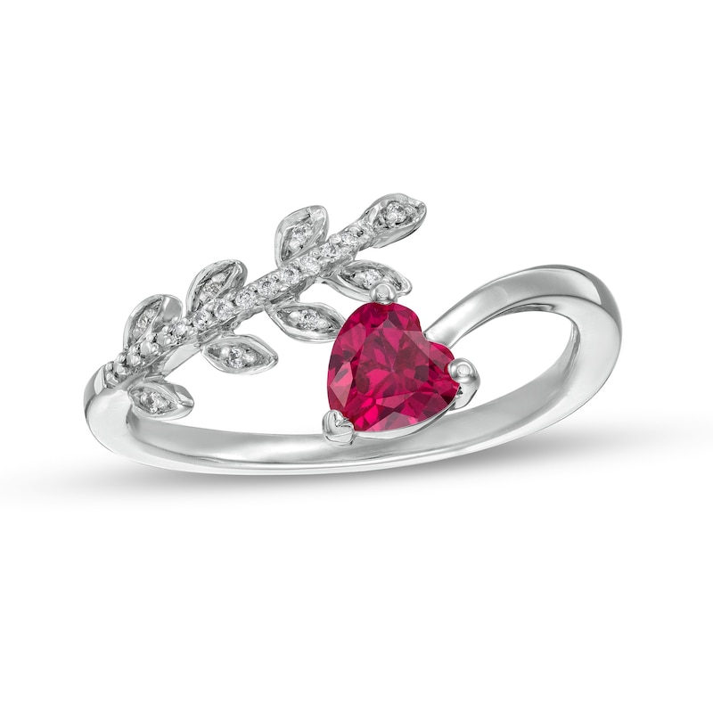 Main Image 1 of 6.0mm Heart-Shaped Lab-Created Ruby and White Lab-Created Sapphire Vine Bypass Wrap Ring in Sterling Silver