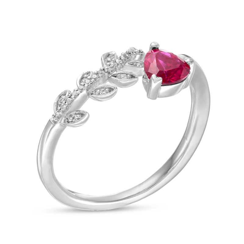 Main Image 2 of 6.0mm Heart-Shaped Lab-Created Ruby and White Lab-Created Sapphire Vine Bypass Wrap Ring in Sterling Silver