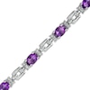 Thumbnail Image 0 of Oval Amethyst and Diamond Accent Beaded Brick Link Alternating Line Bracelet in Sterling Silver - 7.25"