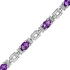 Thumbnail Image 1 of Oval Amethyst and Diamond Accent Beaded Brick Link Alternating Line Bracelet in Sterling Silver - 7.25"