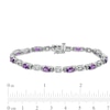 Thumbnail Image 2 of Oval Amethyst and Diamond Accent Beaded Brick Link Alternating Line Bracelet in Sterling Silver - 7.25"