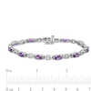 Thumbnail Image 3 of Oval Amethyst and Diamond Accent Beaded Brick Link Alternating Line Bracelet in Sterling Silver - 7.25"