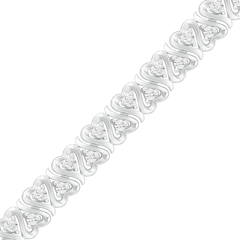 Main Image 1 of 1/10 CT. T.W. Diamond Alternating Heart Bracelet in Sterling Silver - 7.5&quot;