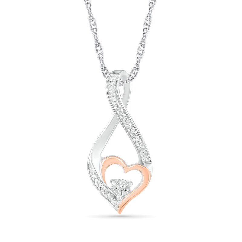 Main Image 1 of 1/20 CT. T.W. Diamond Infinity Heart Pendant in Sterling Silver and 10K Rose Gold