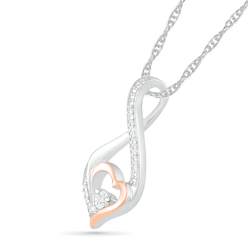 Main Image 2 of 1/20 CT. T.W. Diamond Infinity Heart Pendant in Sterling Silver and 10K Rose Gold