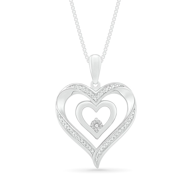 Main Image 1 of Diamond Accent Double Heart Pendant in Sterling Silver