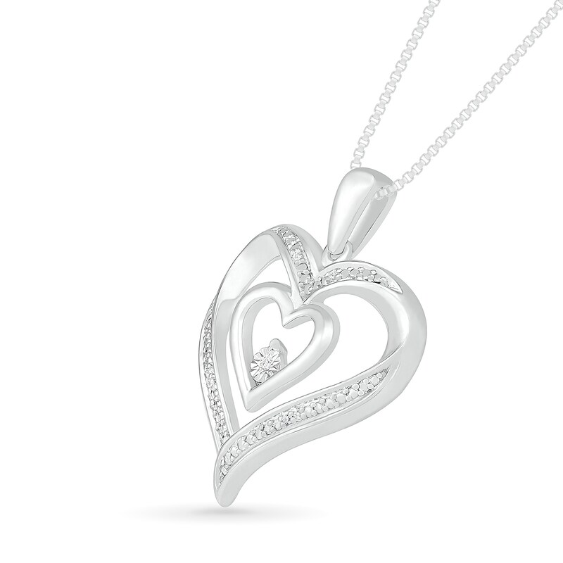 Main Image 2 of Diamond Accent Double Heart Pendant in Sterling Silver