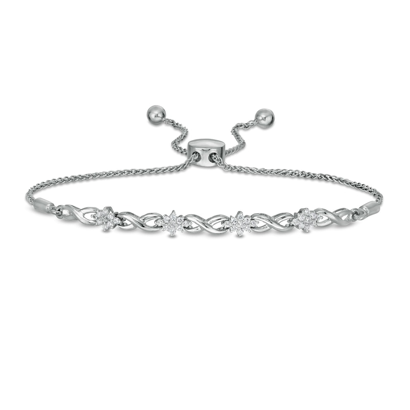 1/4 CT. T.W. Composite Diamond Flower and Infinity Bolo Bracelet in Sterling Silver - 9.5"