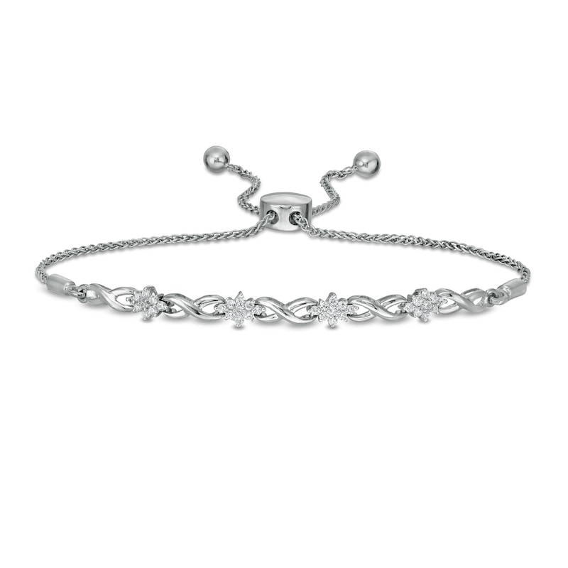Main Image 1 of 1/4 CT. T.W. Composite Diamond Flower and Infinity Bolo Bracelet in Sterling Silver - 9.5"