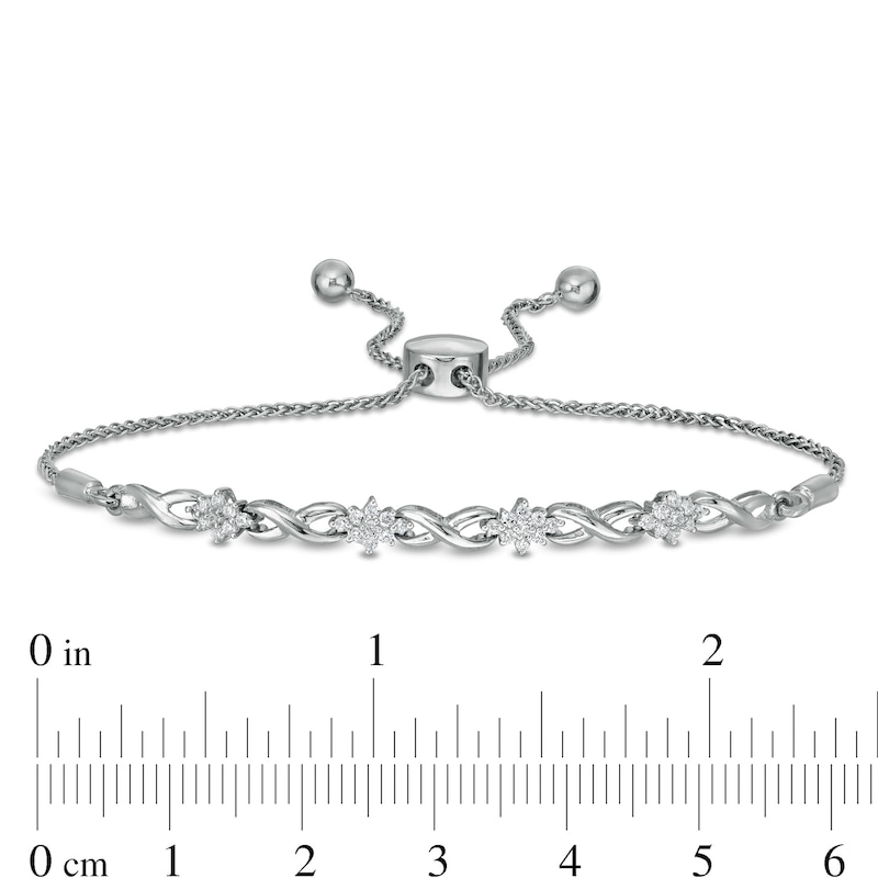 1/4 CT. T.W. Composite Diamond Flower and Infinity Bolo Bracelet in Sterling Silver - 9.5"