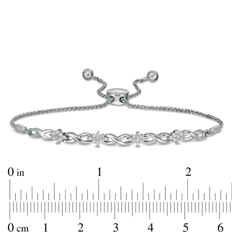 Main Image 2 of 1/4 CT. T.W. Composite Diamond Flower and Infinity Bolo Bracelet in Sterling Silver - 9.5"