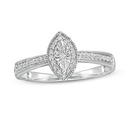1/8 CT. T.W. Diamond Marquise Frame Vintage-Style Promise Ring in Sterling Silver
