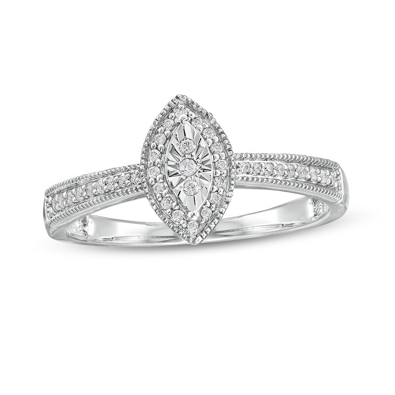 Main Image 1 of 1/8 CT. T.W. Marquise-Shaped Multi-Diamond Frame Vintage-Style Promise Ring in Sterling Silver