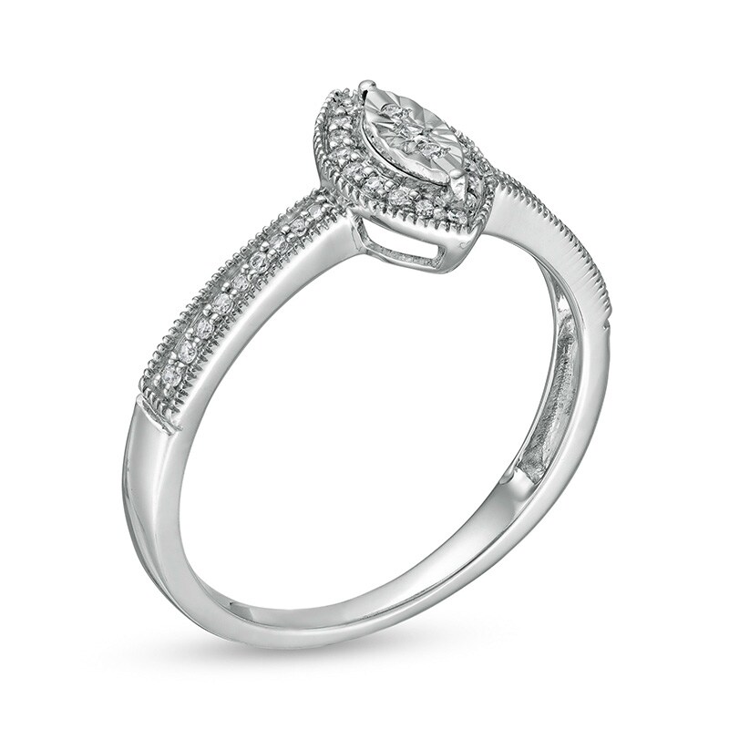 Main Image 2 of 1/8 CT. T.W. Marquise-Shaped Multi-Diamond Frame Vintage-Style Promise Ring in Sterling Silver