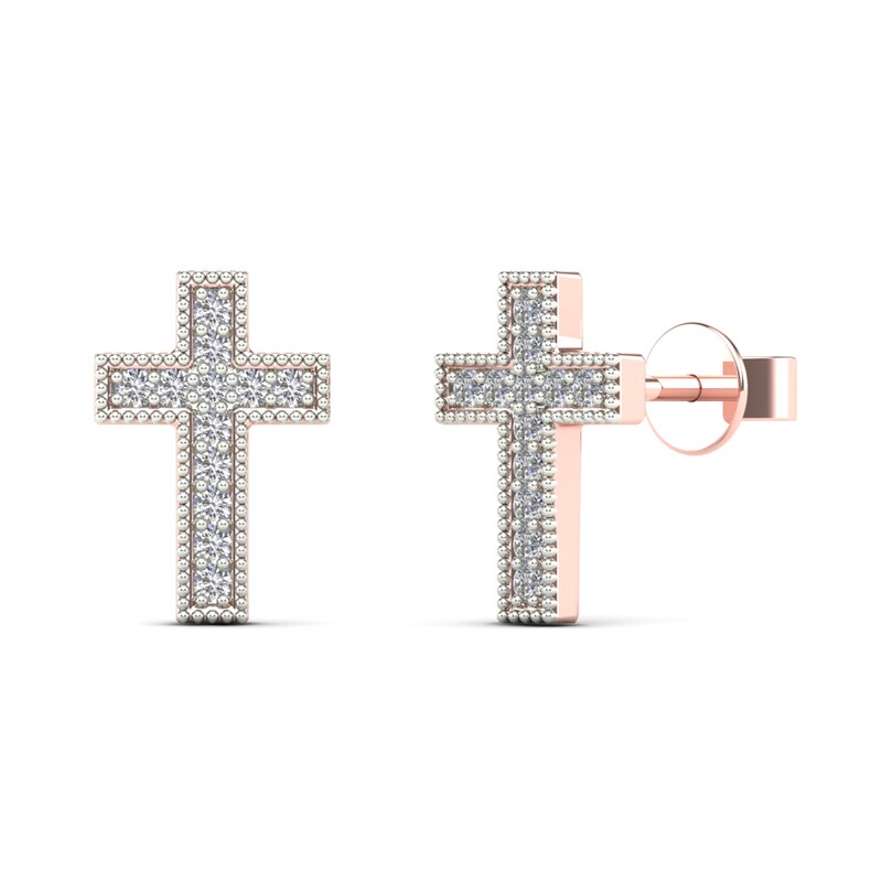 Main Image 1 of 1/15 CT. T.W. Diamond Cross Stud Earrings in 14K Rose Gold