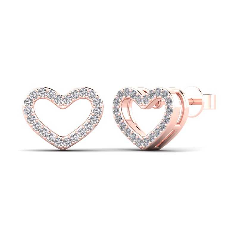 Main Image 1 of 1/6 CT. T.W. Diamond Heart Stud Earrings in 14K Rose Gold