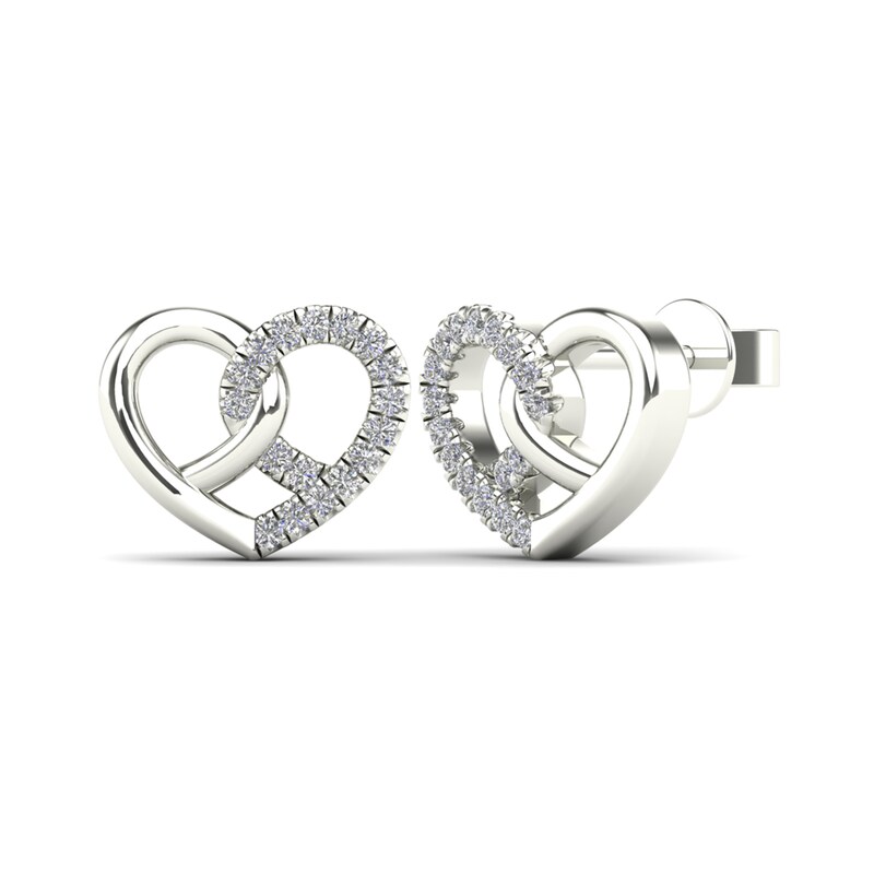 Main Image 1 of 1/10 CT. T.W. Diamond Loop Heart Stud Earrings in 14K White Gold