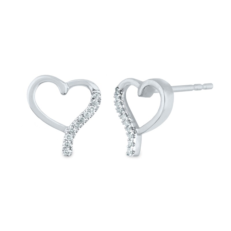Main Image 1 of 1/20 CT. T.W. Diamond Swirl Heart Stud Earrings in 14K White Gold