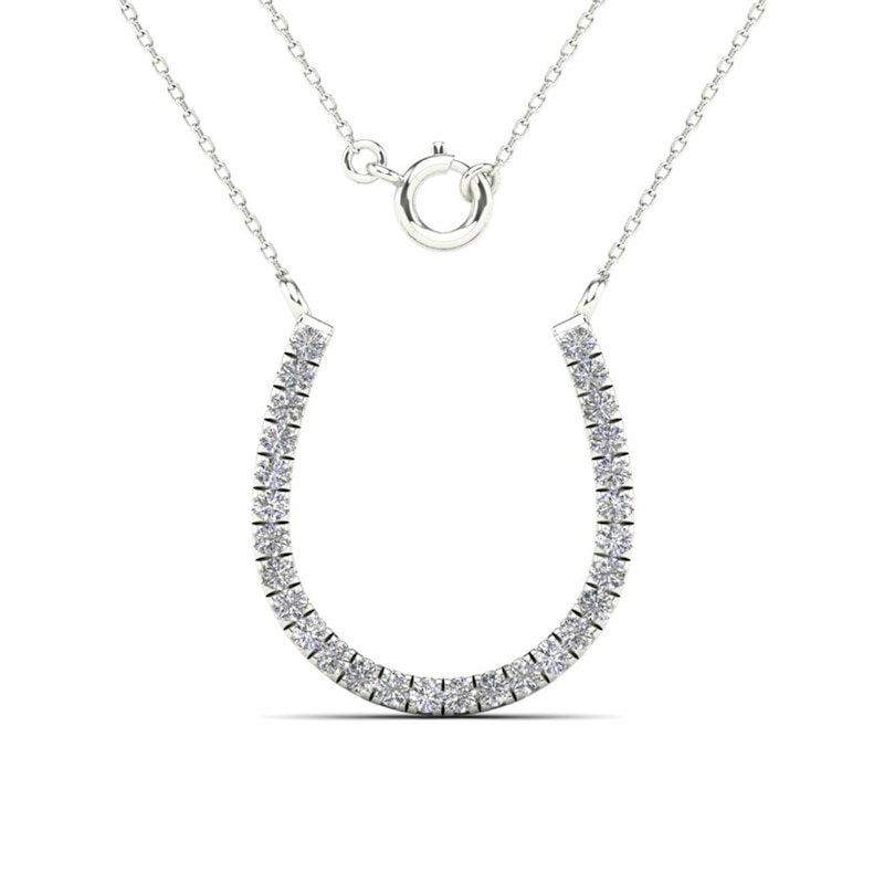 Main Image 1 of 1/10 CT. T.W. Diamond Horse Shoe Necklace in 14K White Gold