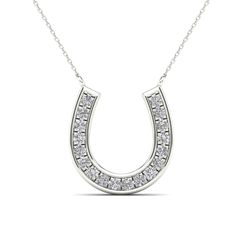 Main Image 1 of 1/5 CT. T.W. Diamond Horse Shoe Necklace in 14K White Gold