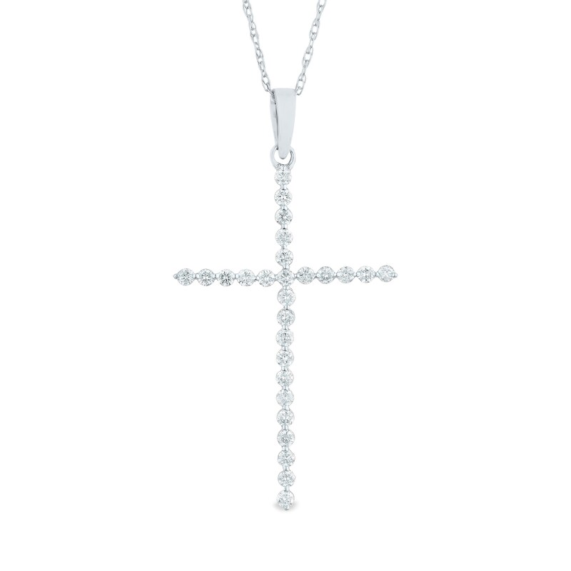 Main Image 1 of 1/4 CT. T.W. Diamond Cross Pendant in 14K White Gold