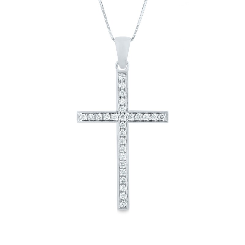 Main Image 1 of 1/4 CT. T.W. Diamond Cross Pendant in 14K White Gold