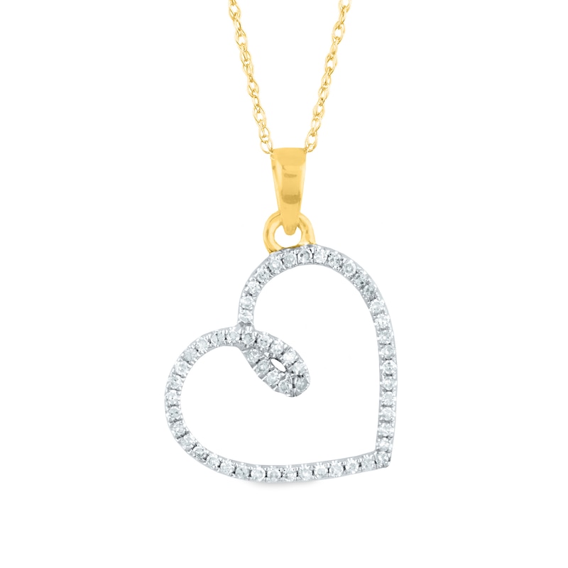 Main Image 1 of 1/5 CT. T.W. Diamond Tilted Heart Pendant in 14K Gold