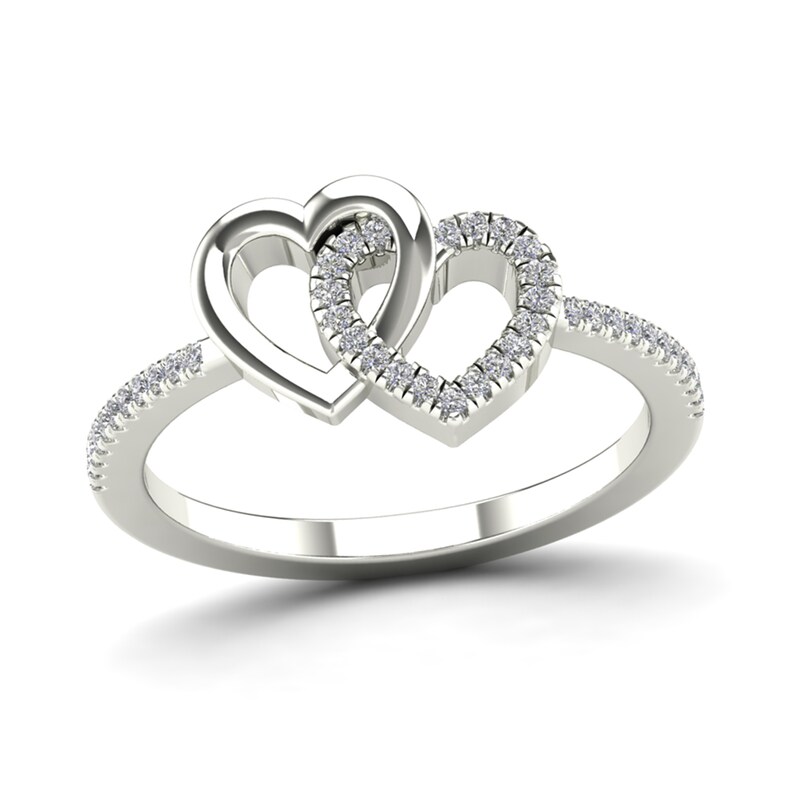 Main Image 1 of 1/6 CT. T.W. Diamond Interlocking Hearts Ring in 14K White Gold