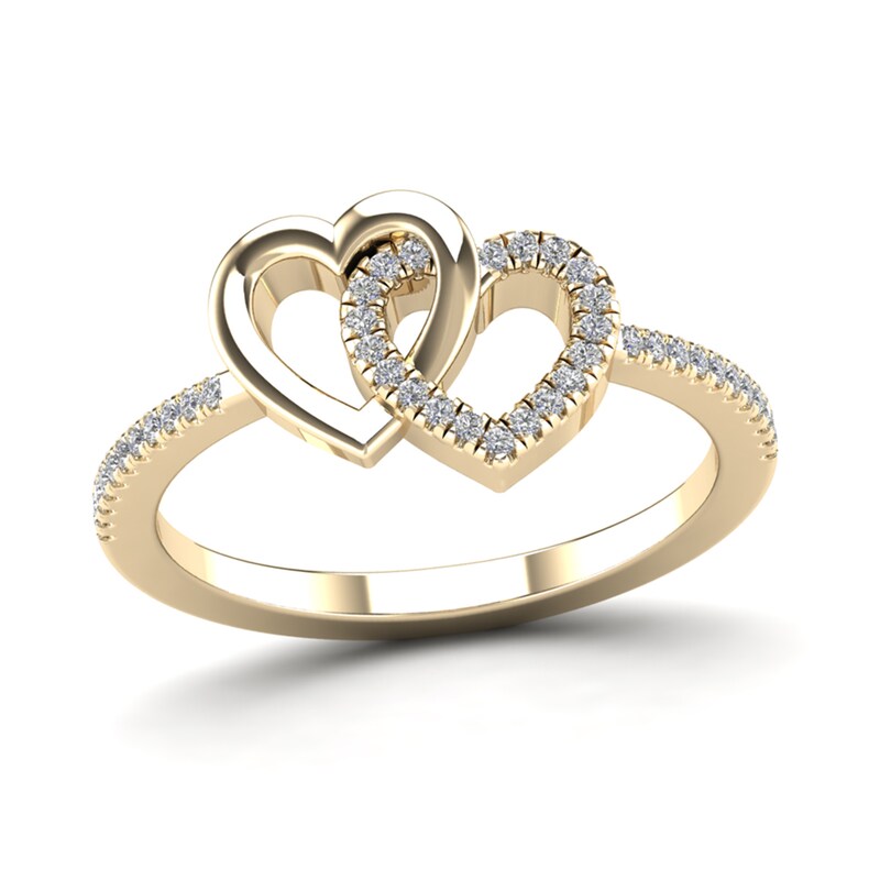 Main Image 1 of 1/6 CT. T.W. Diamond Interlocking Hearts Ring in 14K Gold