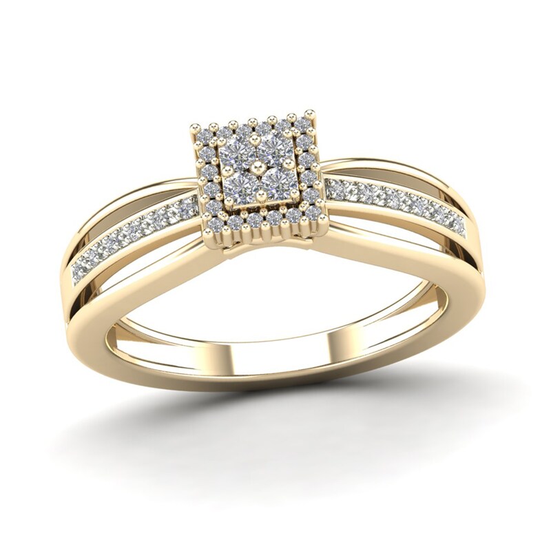 Main Image 1 of 1/5 CT. T.W. Diamond Square Frame Multi-Row Split Shank Promise Ring in 14K Gold