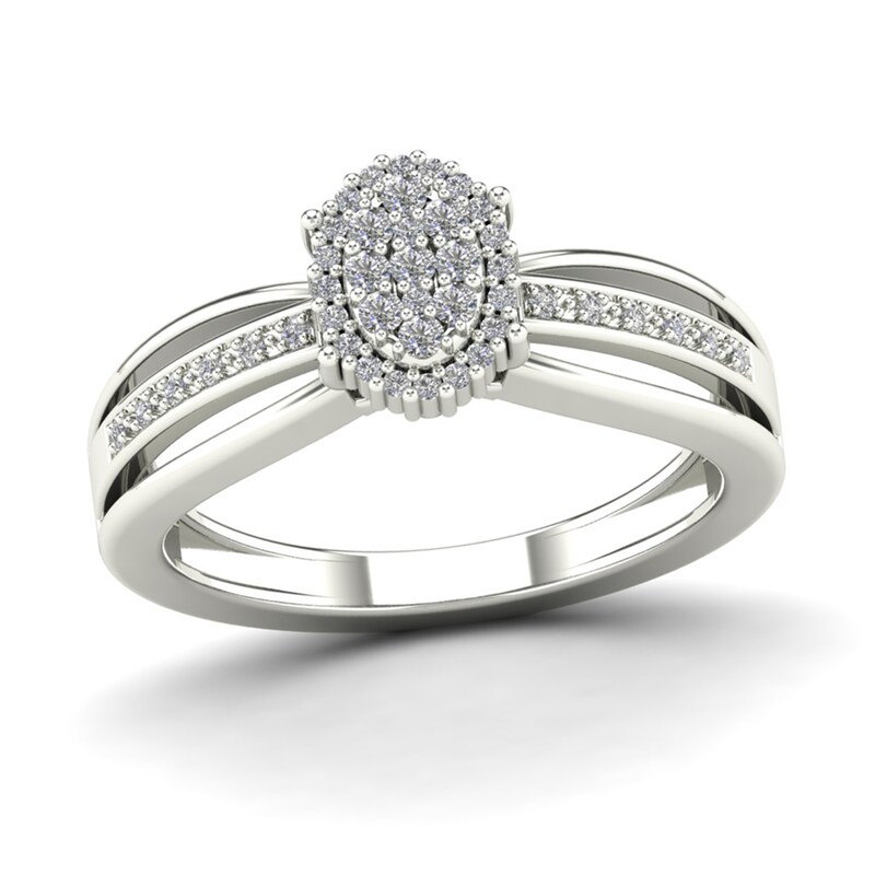 Main Image 1 of 1/5 CT. T.W. Diamond Oval Frame Multi-Row Split Shank Promise Ring in 14K White Gold