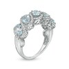 Thumbnail Image 1 of Oval Aquamarine and White Lab-Created Sapphire Cascading Frame Five Stone Slant Ring in Sterling Silver