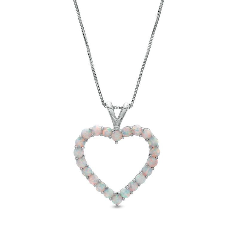 Lab-Created Opal Heart Outline Pendant in Sterling Silver