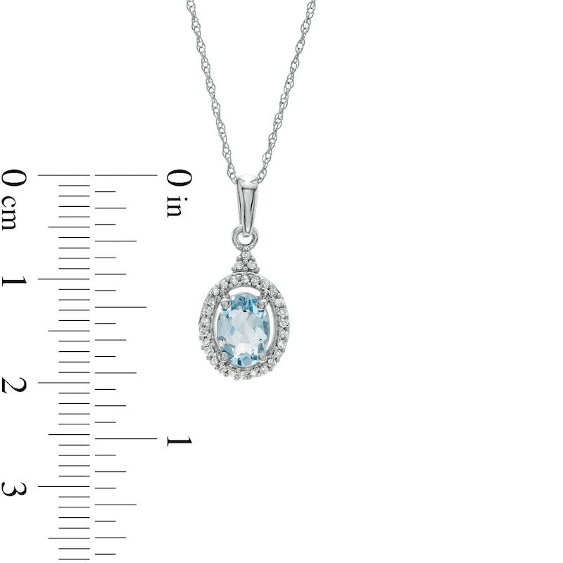 Main Image 2 of Oval Aquamarine and 1/10 CT. T.W. Diamond Frame Drop Pendant in 10K White Gold
