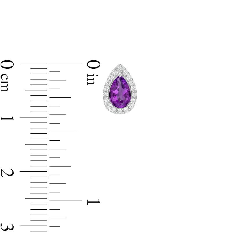 Main Image 3 of Pear-Shaped Amethyst and White Lab-Created Sapphire Frame Pendant and Stud Earrings Set in Sterling Silver