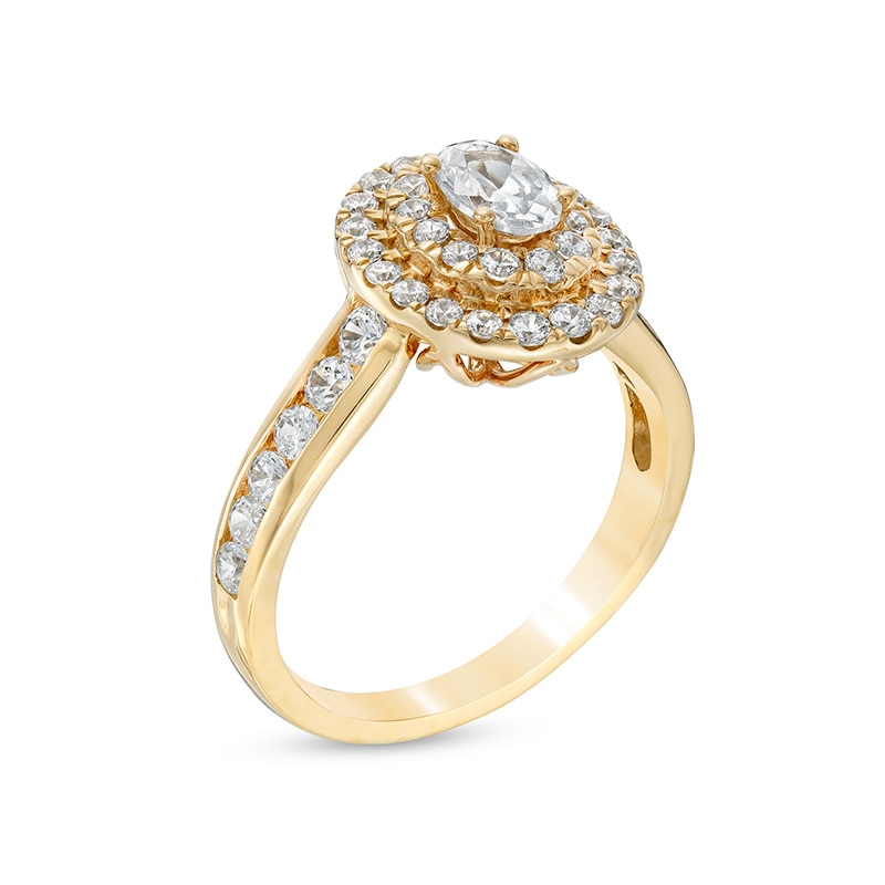 Main Image 3 of Love's Destiny by Peoples 1-1/4 CT. T.W. Certified Oval Diamond Double Frame Engagement Ring in 14K Gold (I/SI2)