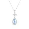 Thumbnail Image 1 of Pear-Shaped Aquamarine and 1/6 CT. T.W. Diamond Frame Fleur-de-Lis Drop Pendant in 14K White Gold