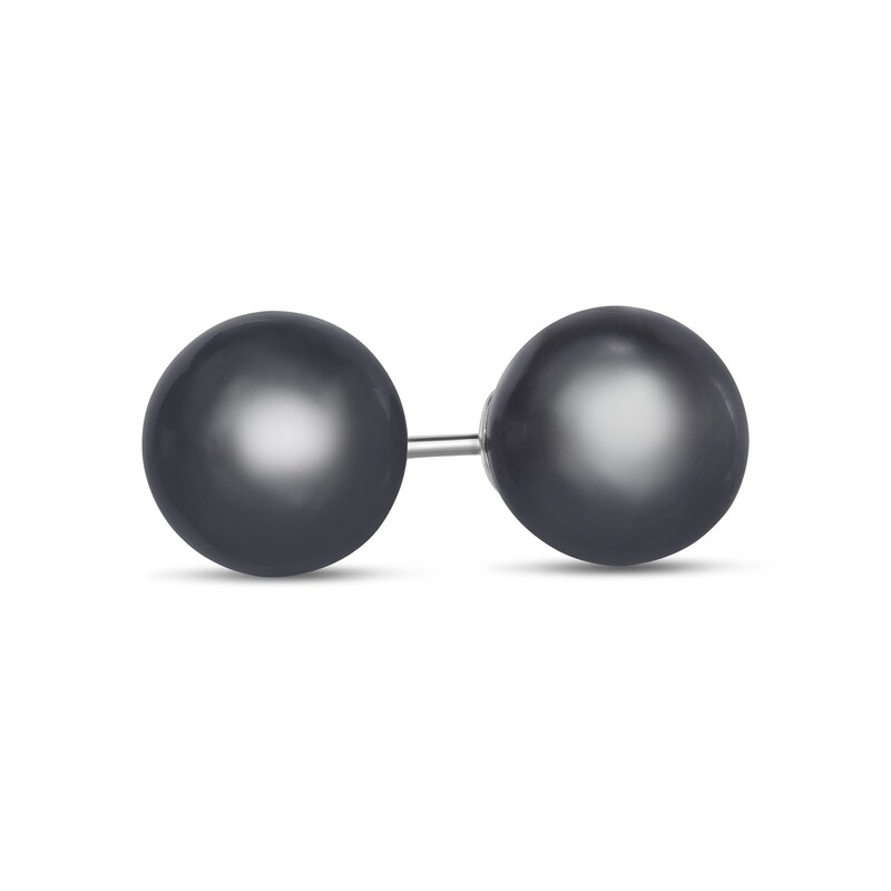 Main Image 1 of 9.0-9.5mm Black Tahitian Cultured Pearl Stud Earrings in 14K White Gold