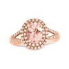 Thumbnail Image 0 of Oval Morganite and 1/4 CT. T.W. Diamond Double Frame Split Shank Ring in 10K Rose Gold