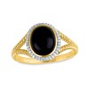 Thumbnail Image 1 of Oval Onyx and 1/10 CT. T.W. Diamond Frame Rope-Textured Split Shank Ring in 14K Gold