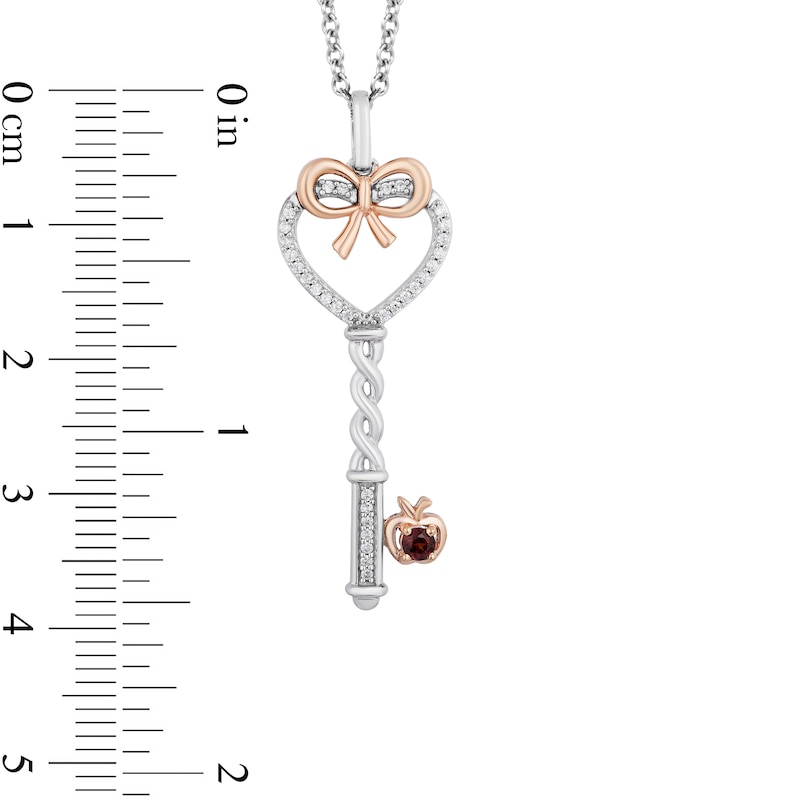 Enchanted Disney Snow White Garnet and 1/10 CT. T.W. Diamond Key Pendant in Sterling Silver and 10K Rose Gold - 19"