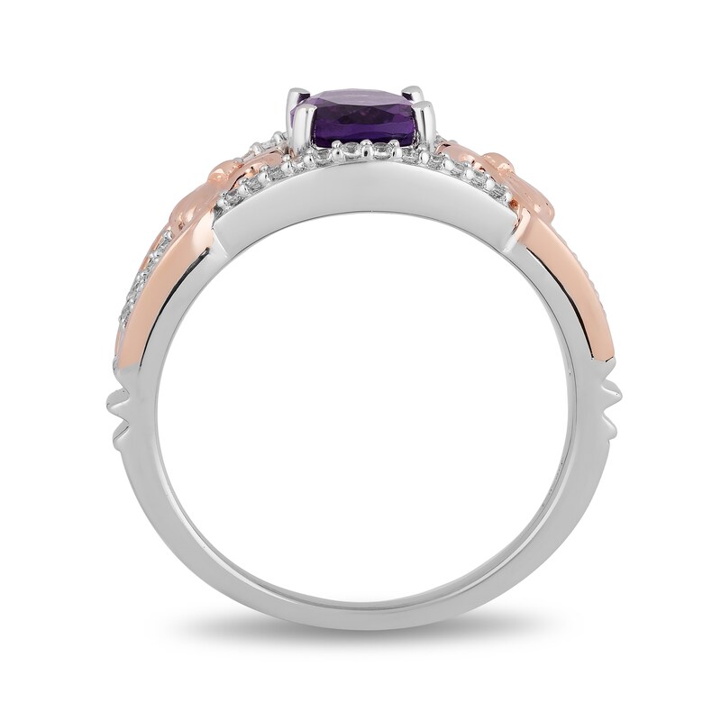 Main Image 3 of Enchanted Disney Ariel Oval Amethyst and 1/6 CT. T.W. Diamond Ring in Sterling Silver and 10K Rose Gold