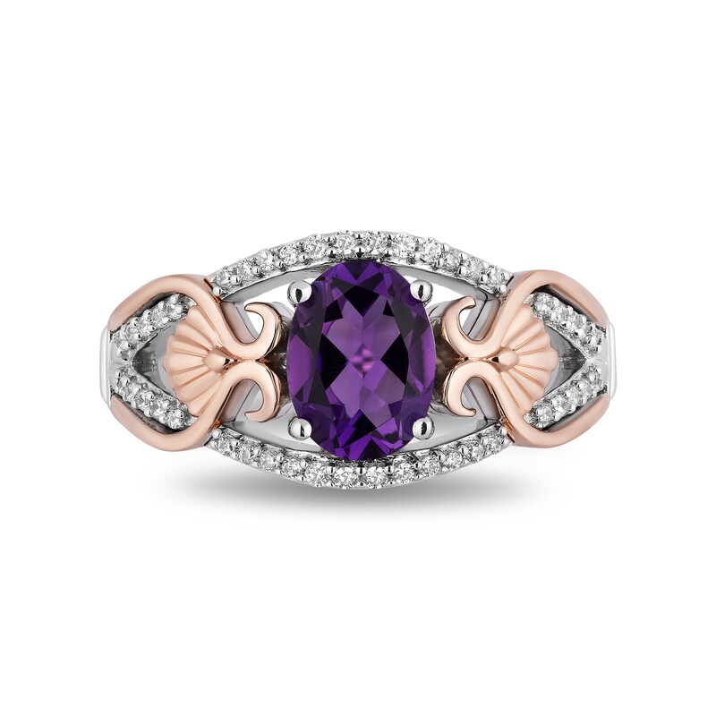 Main Image 4 of Enchanted Disney Ariel Oval Amethyst and 1/6 CT. T.W. Diamond Ring in Sterling Silver and 10K Rose Gold