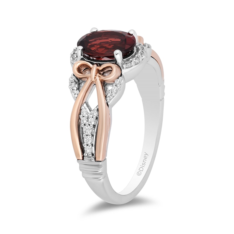 Main Image 2 of Enchanted Disney Snow White Oval Garnet and 1/6 CT. T.W. Diamond Ring in Sterling Silver and 10K Rose Gold