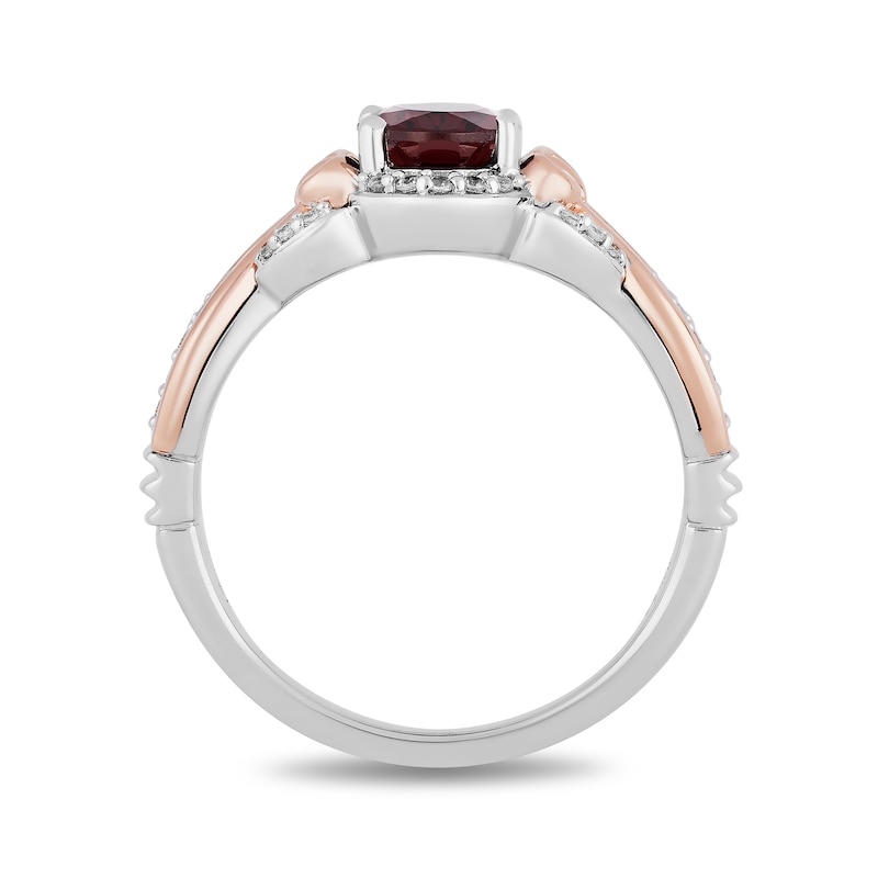 Main Image 3 of Enchanted Disney Snow White Oval Garnet and 1/6 CT. T.W. Diamond Ring in Sterling Silver and 10K Rose Gold