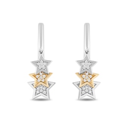 Enchanted Disney Tinker Bell 1/6 CT. T.W. Diamond Triple Star Hoop Earrings in Sterling Silver and 10K Gold